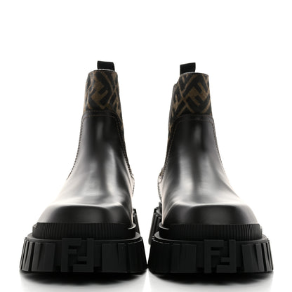 Fendi Vitello Fabric Jacquard FF 1974 Mens Fendi Force Chelsea Boots 9 Black Tobacco 2 of 9