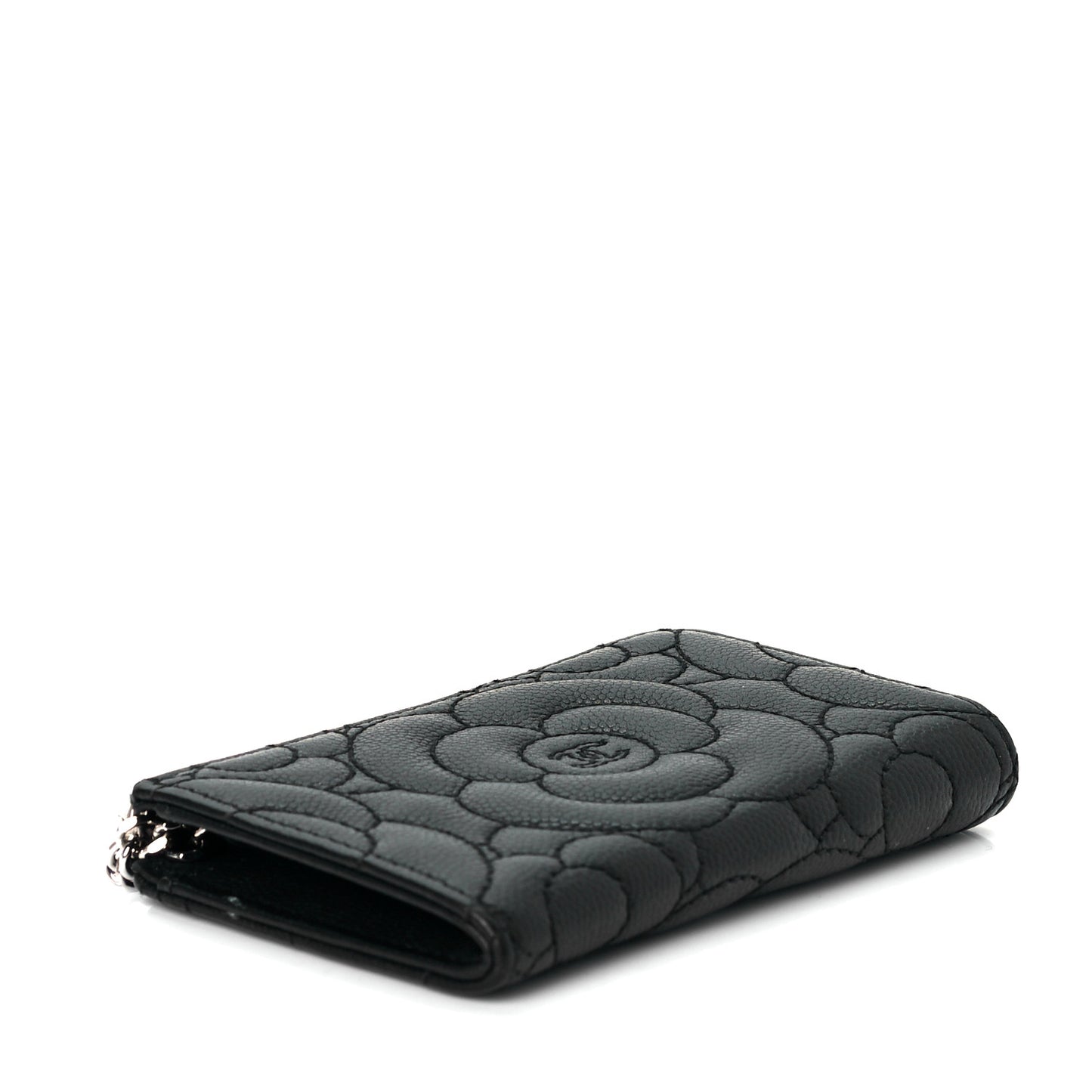 Caviar Camellia Embossed Key Holder Case Black