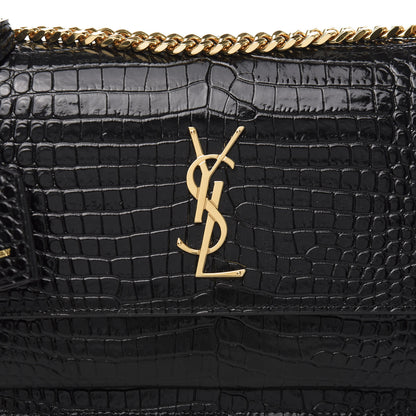 Saint Laurent Calfskin Crocodile Embossed Medium Monogram Sunset Black 12 of 14