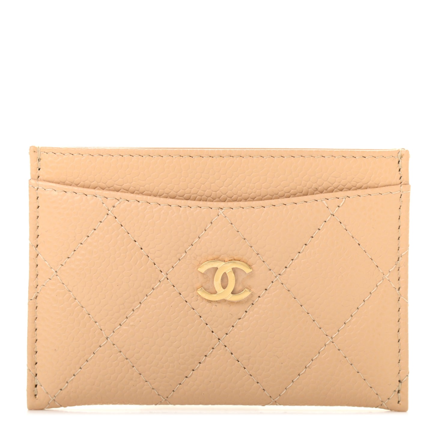 Caviar Quilted Card Holder Beige