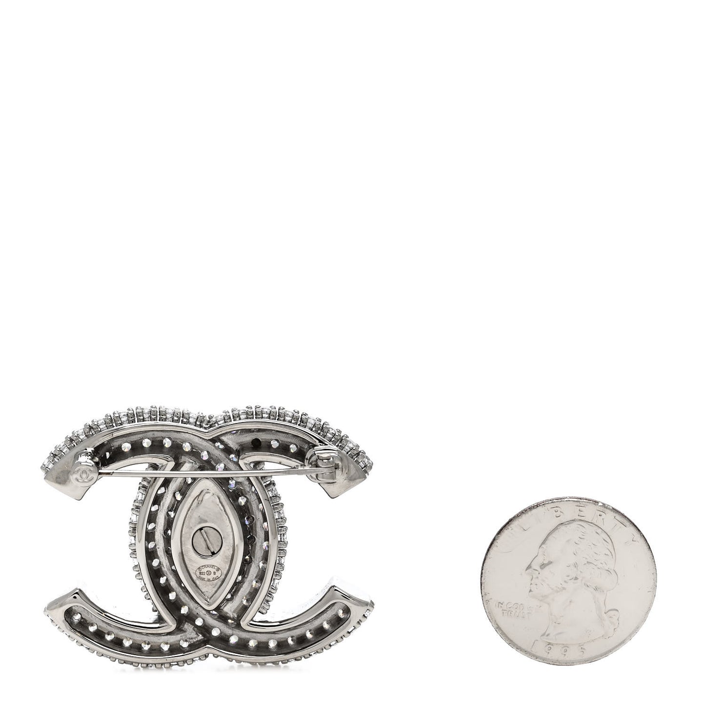 Crystal CC Turnlock Brooch Silver