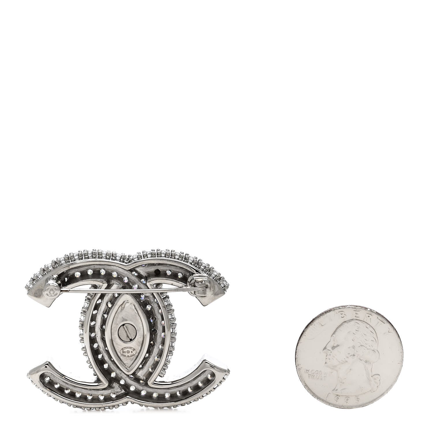 Chanel Crystal CC Turnlock Brooch Silver 2 of 3