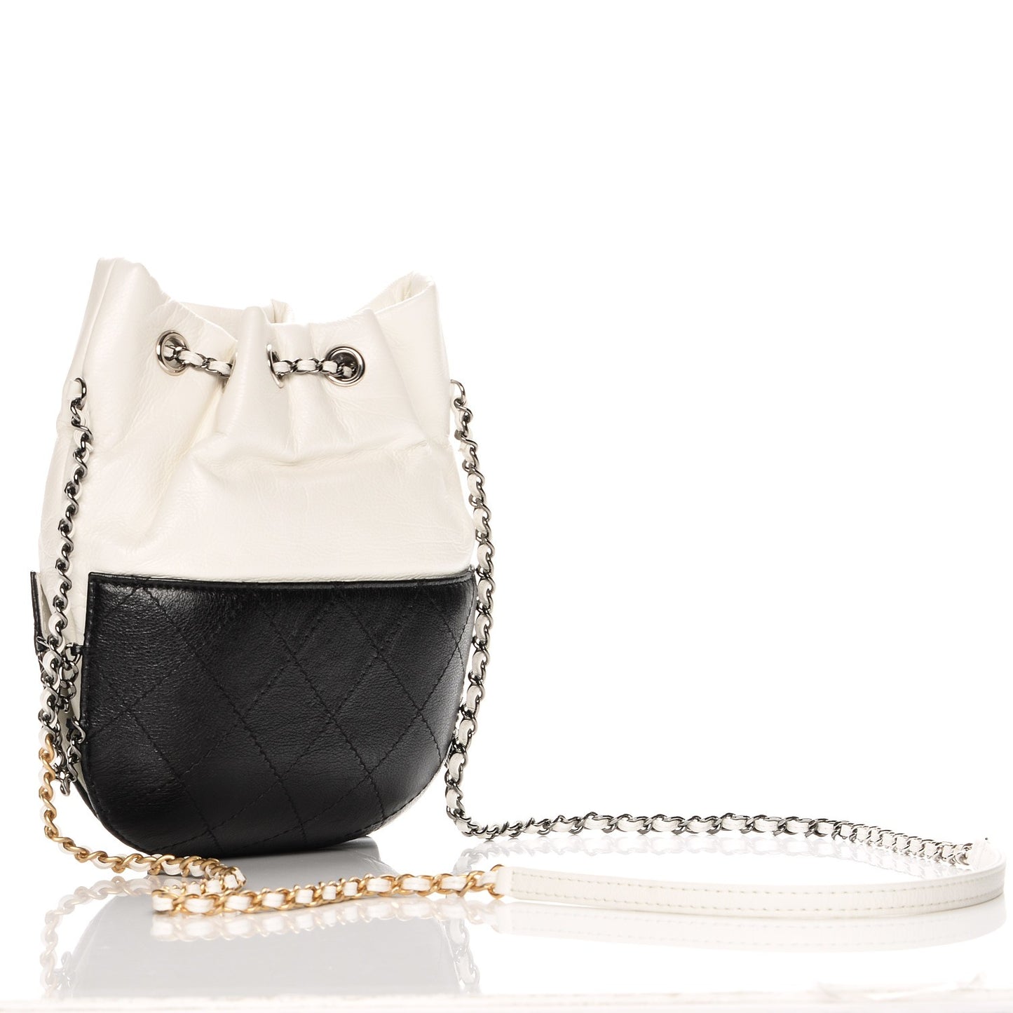Aged Calfskin Quilted Small Gabrielle Bucket White Black