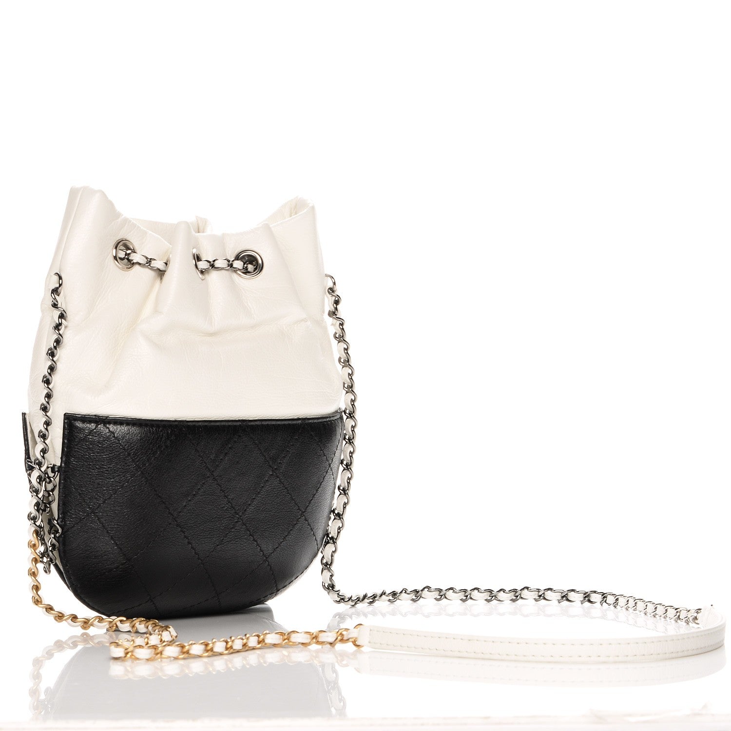Chanel Aged Calfskin Quilted Small Gabrielle Bucket White Black 3 of 8