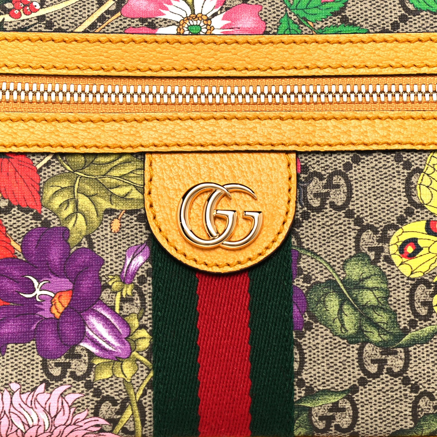 GG Supreme Monogram Flora Medium Ophidia Belt Bag Beige Multicolor Crop
