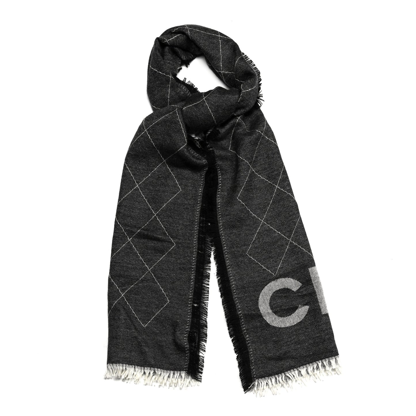 Cashmere Silk Quilted CC Logo Stole Black