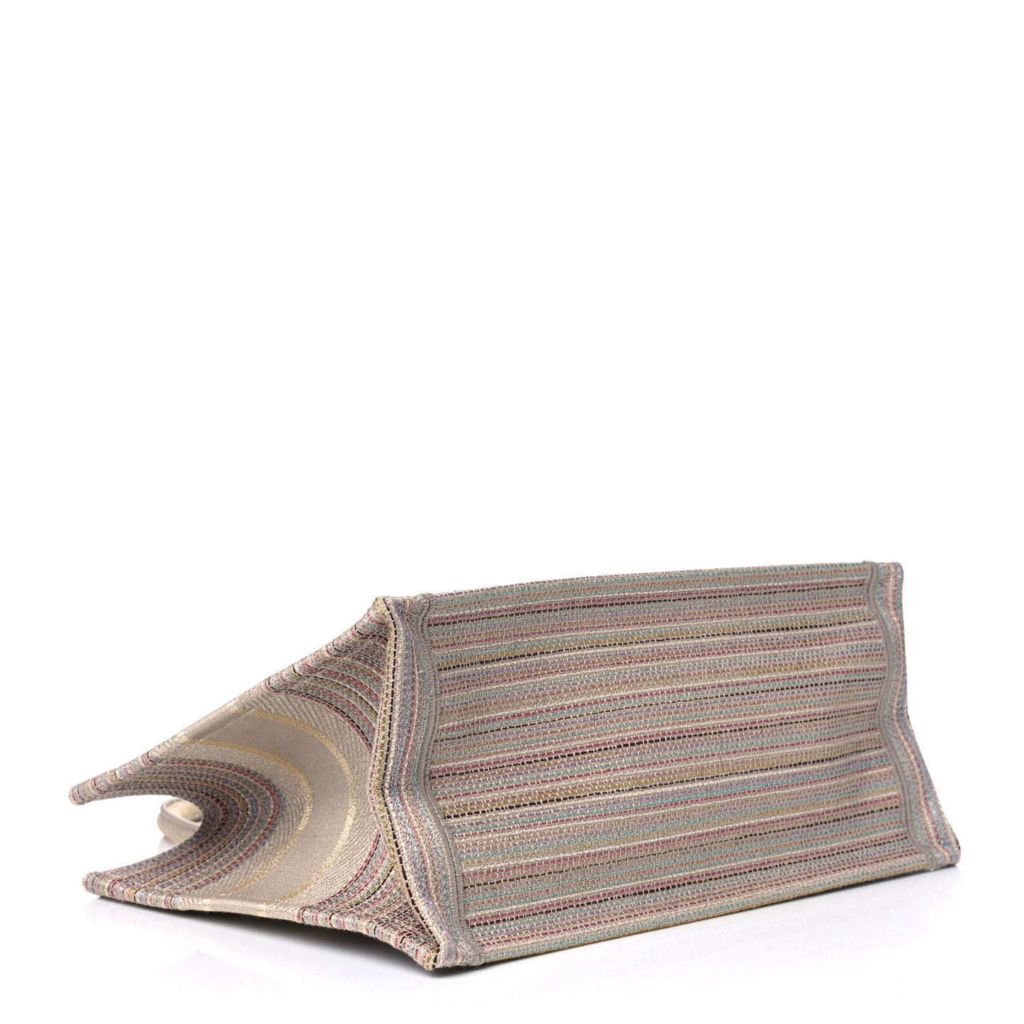 Canvas Embroidered Medium Stripes Book Tote Beige Multicolor