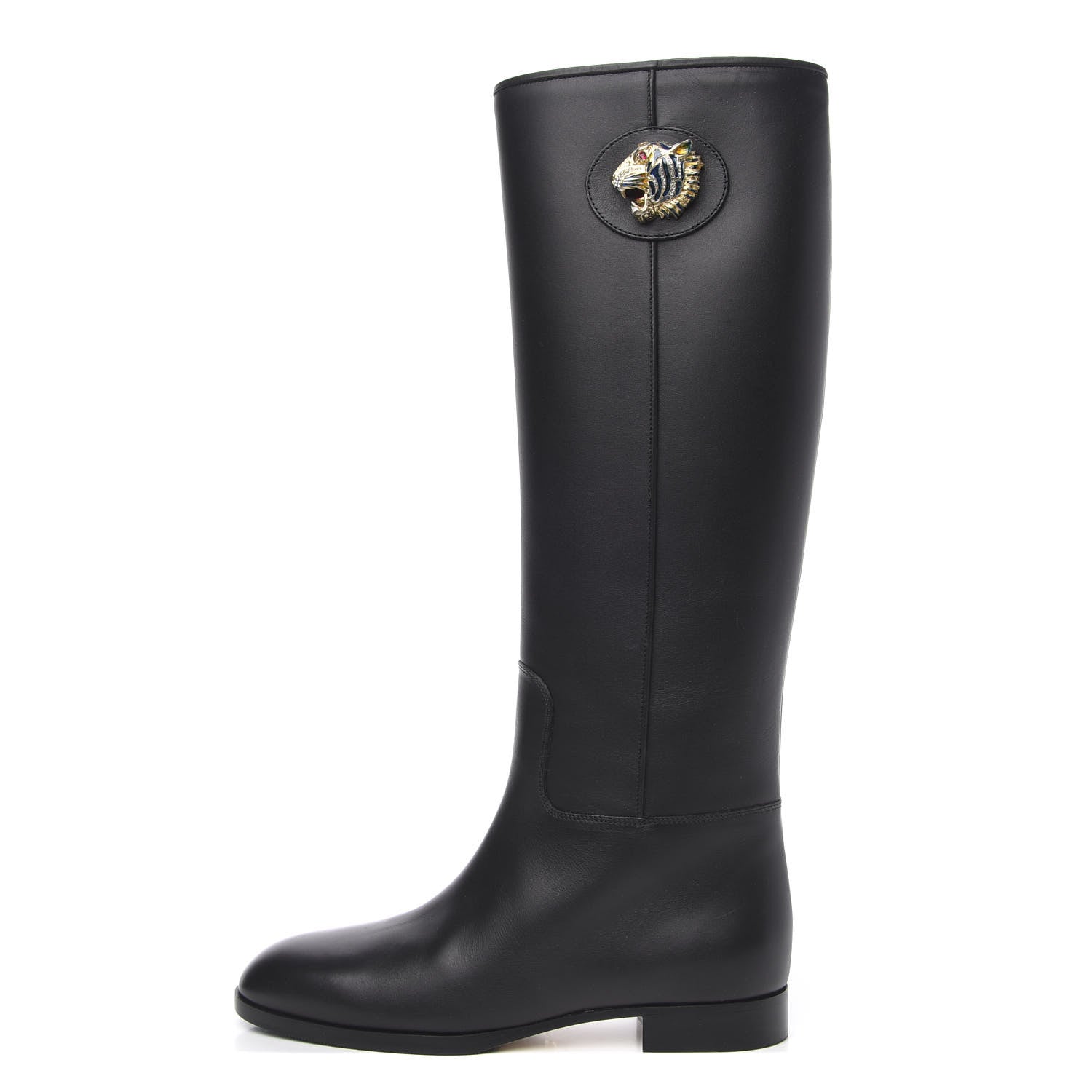 Gucci Calfskin Tiger Head Tall Boots 37 Black 1 of 11
