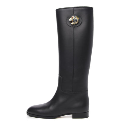 Gucci Calfskin Tiger Head Tall Boots 37 Black 1 of 11