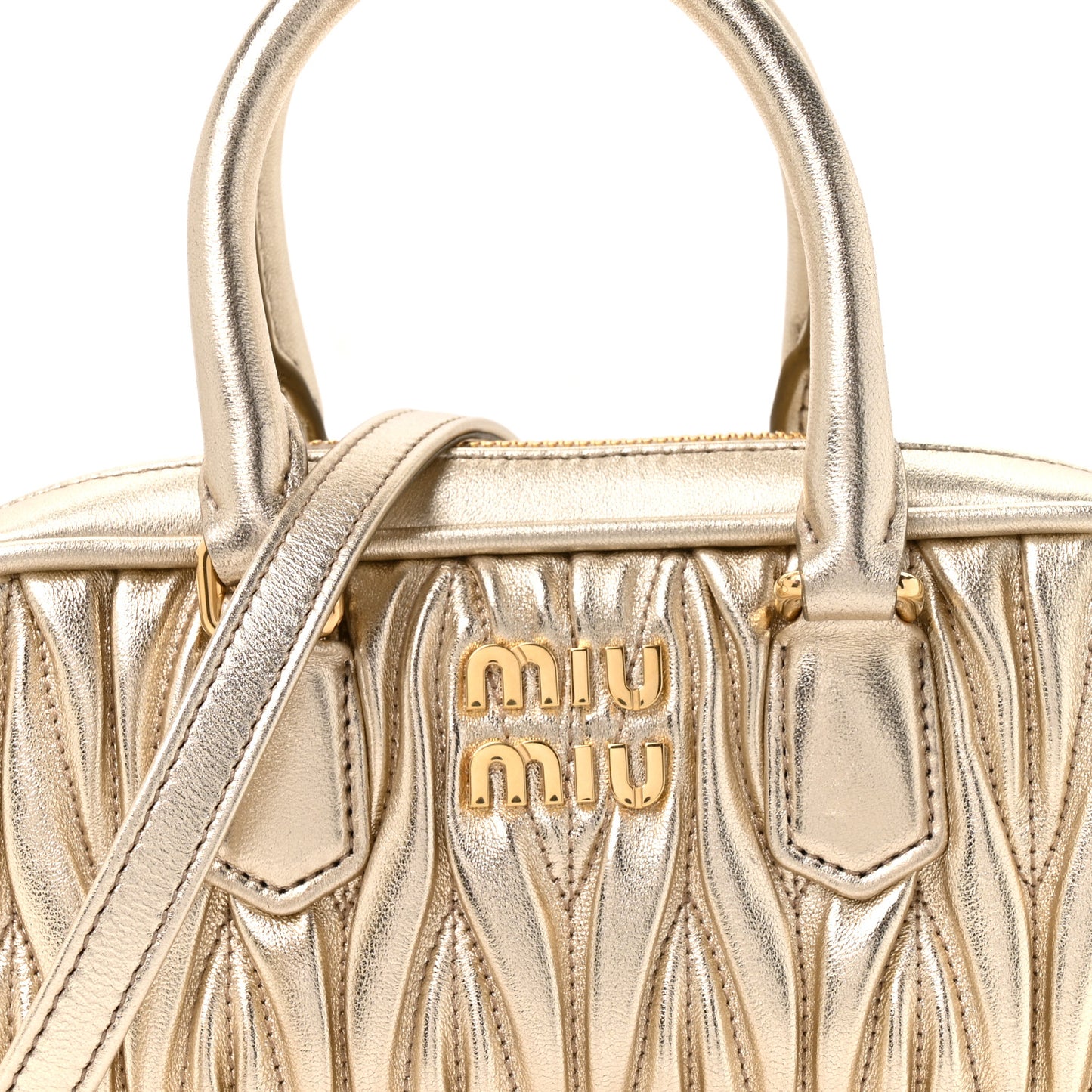 Metallic Nappa Matelasse Mini Arcadie Top Handle Bag Pirite