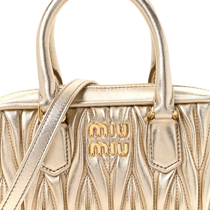 Miu Miu Metallic Nappa Matelasse Mini Arcadie Top Handle Bag Pirite 7 of 9