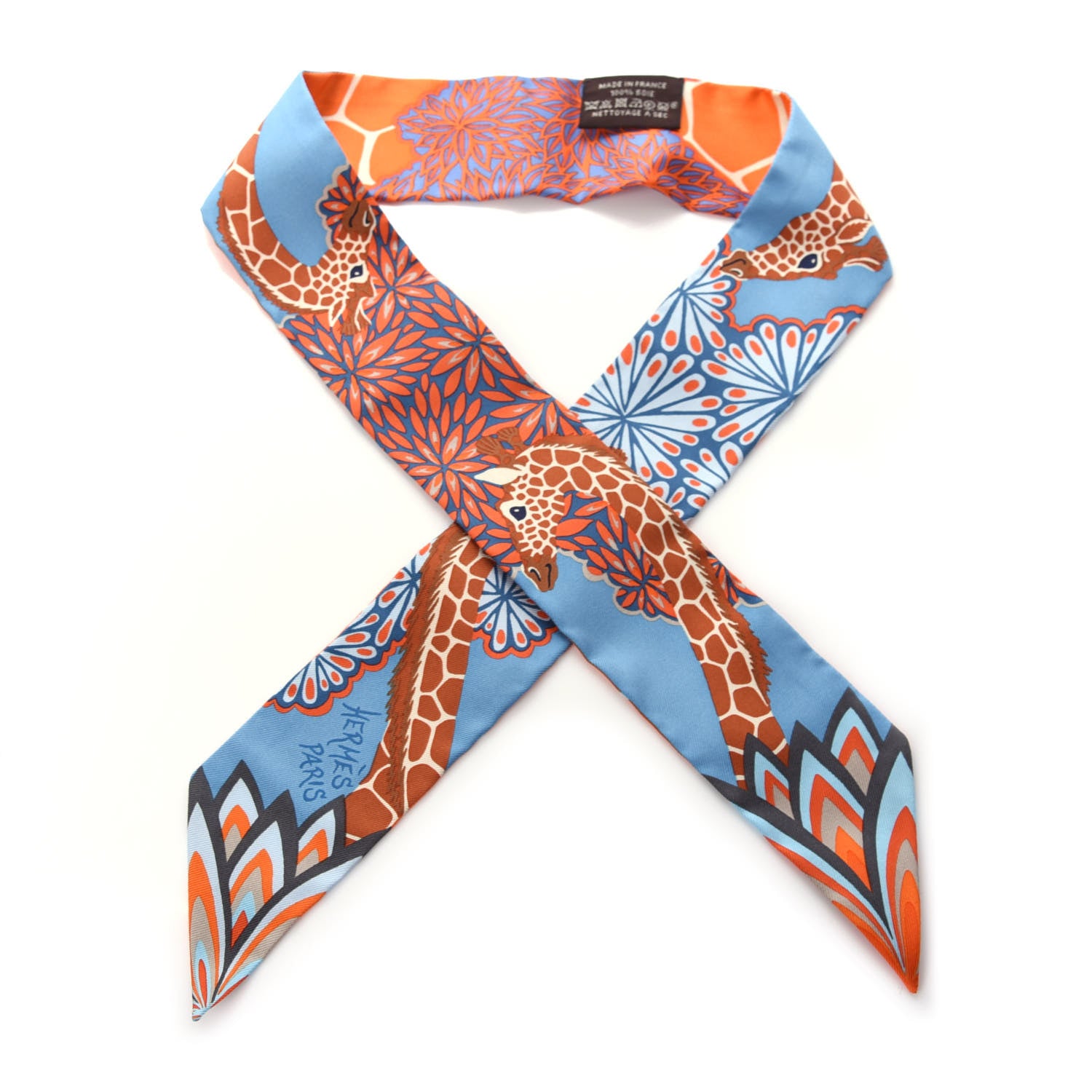 Hermes Silk The Three Graces Twilly Bleu Jean Orange Rouille 1 of 3