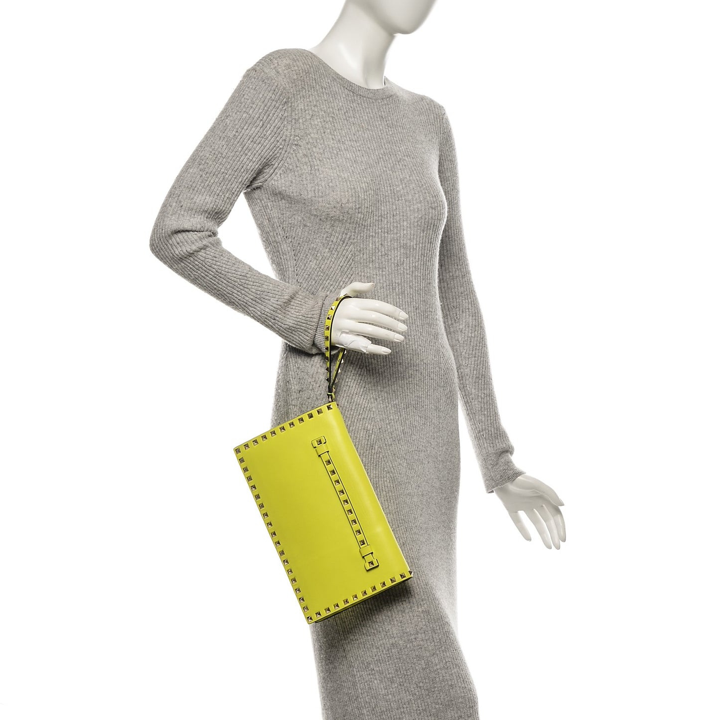 Nappa Rockstud Wristlet Clutch Yellow Fluo