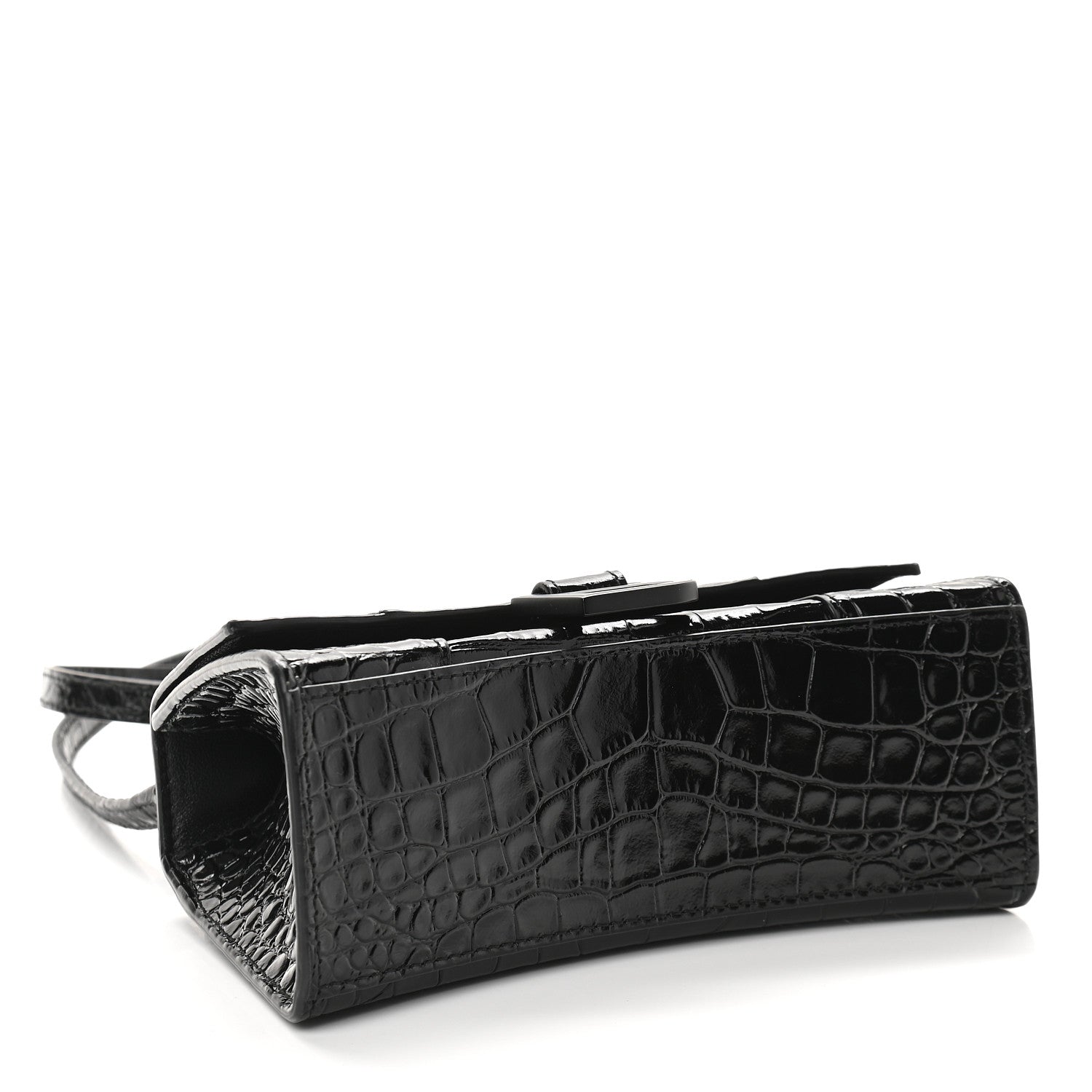 Balenciaga Shiny Calfskin Monochrome Crocodile Embossed Hourglass Top Handle Bag XS Black 4 of 9