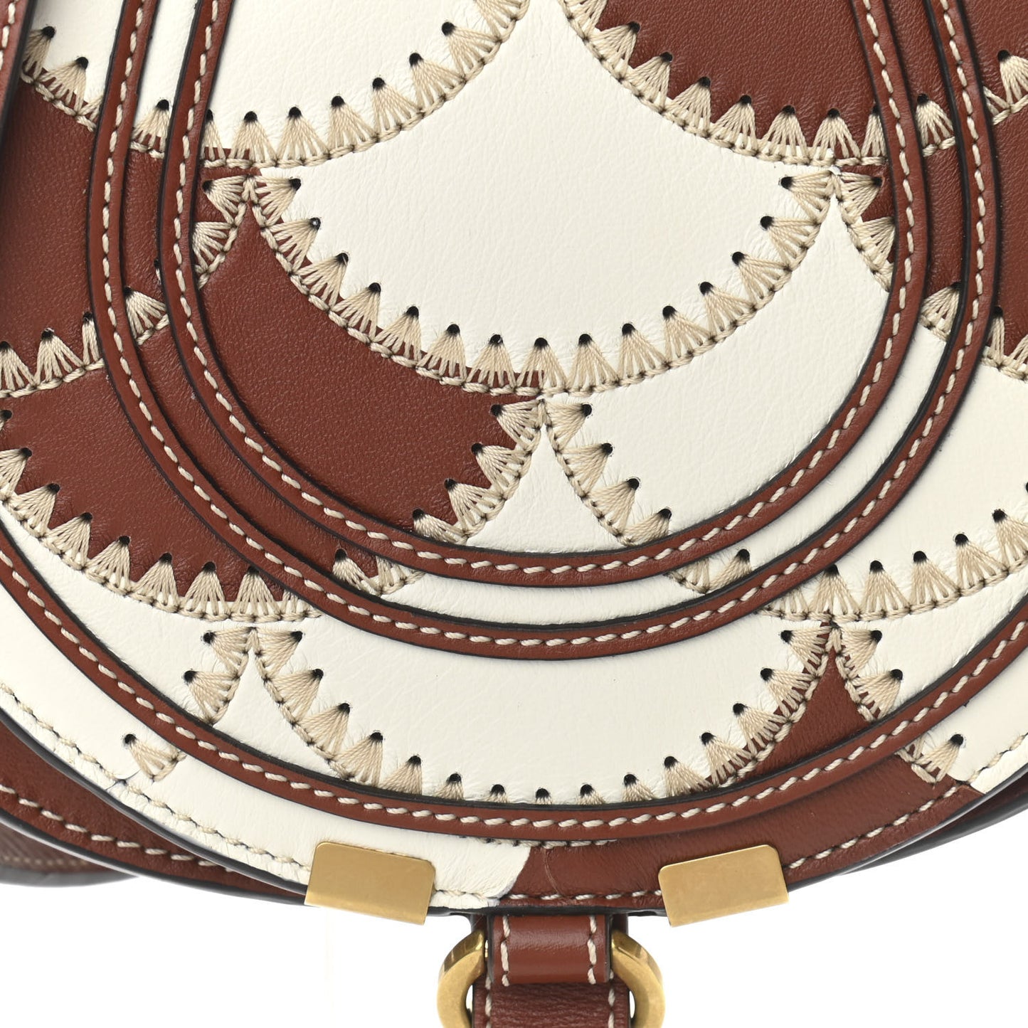 Nappa Shiny Calfskin Patchwork Small Marcie Round Crossbody Sepia Brown