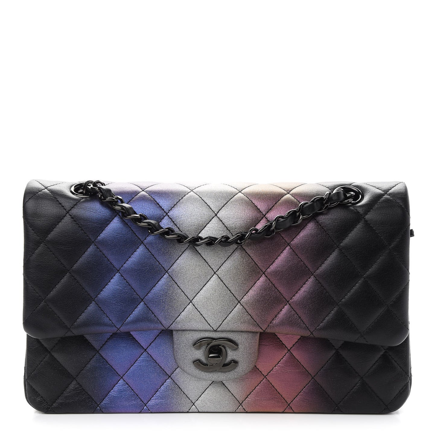 Calfskin Quilted Ombre Medium Double Flap Black