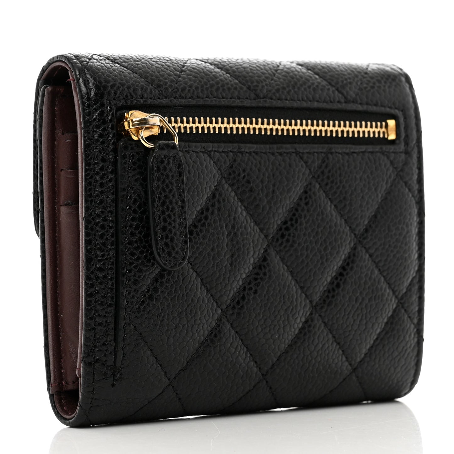 Caviar Quilted Compact Flap Wallet Black