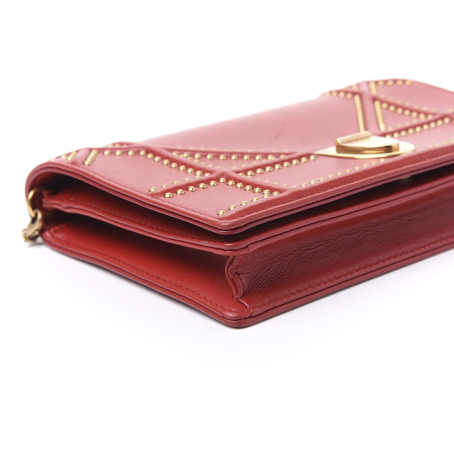 Christian Dior Lambskin Studded Diorama Wallet on Chain Pouch Red 5 of 11