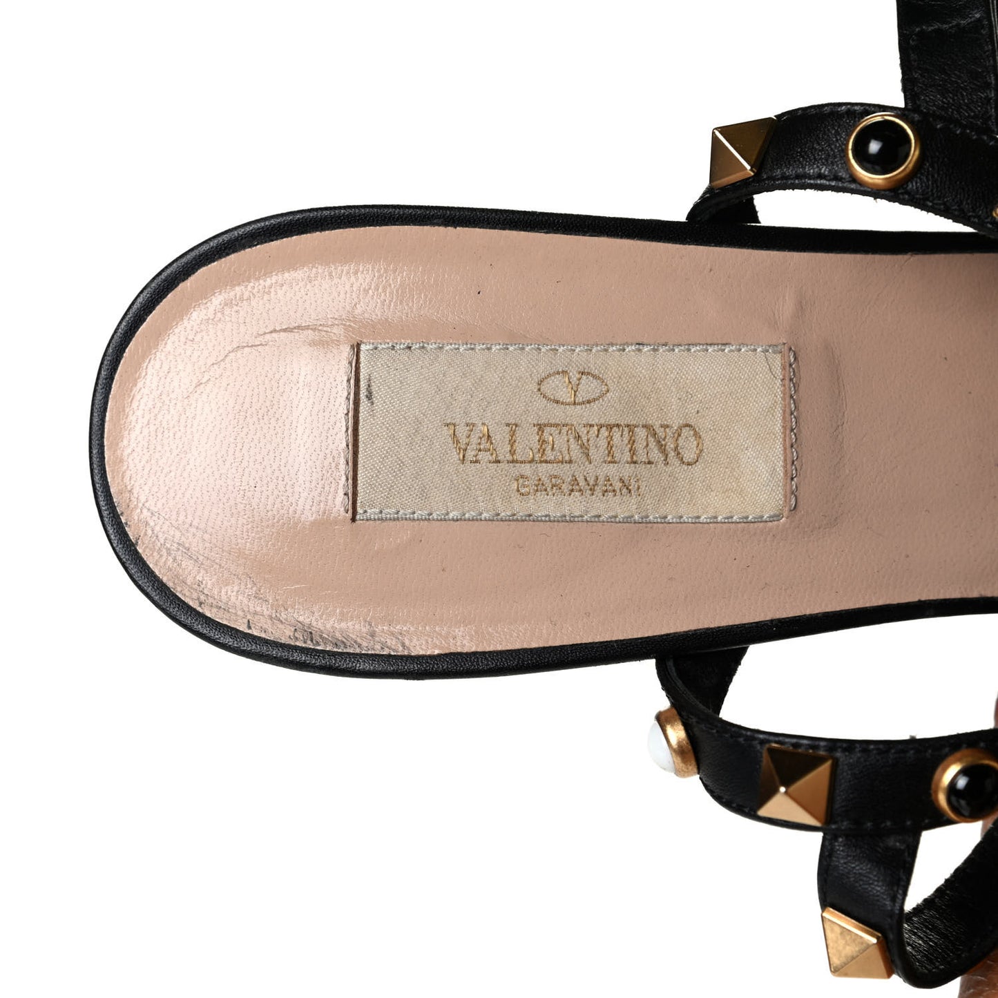 Nappa Rockstud Rolling Ankle Strap 65mm Pumps 39.5 Black