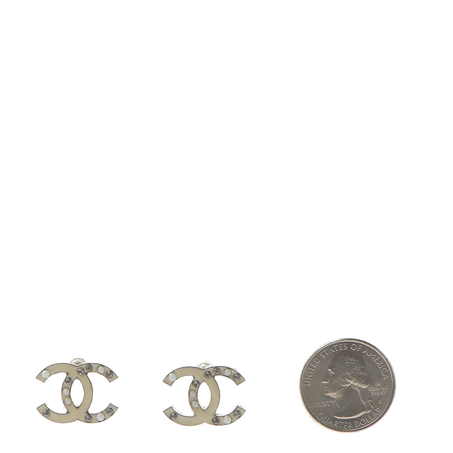 Chanel Enamel Pearl Crystal CC Earrings White 2 of 7