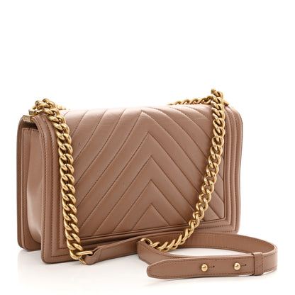 Chanel Calfskin Chevron Quilted New Medium Boy Flap Beige 3 of 15