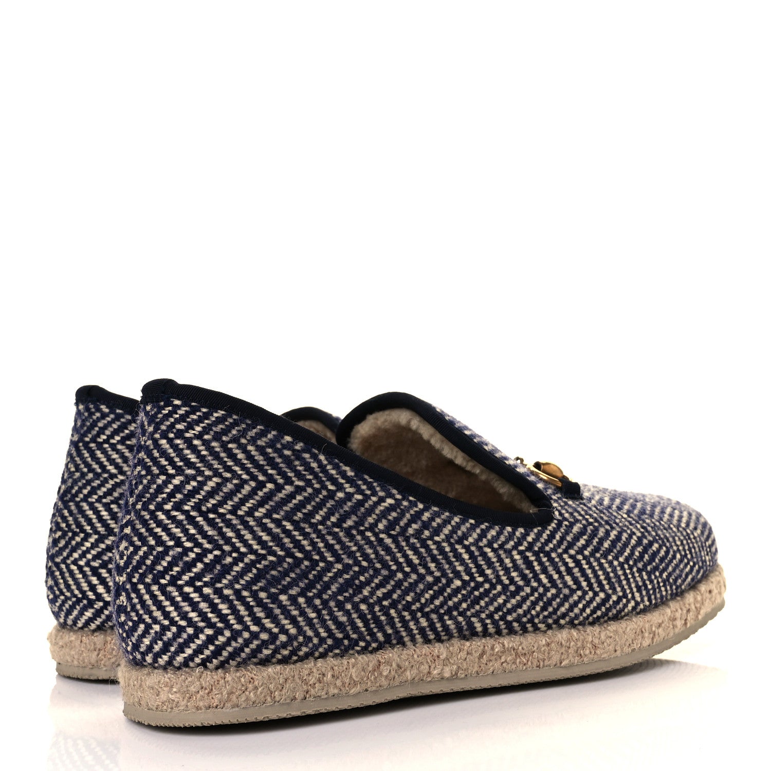 Gucci Covered Wool Herringbone Mens Fria Horsebit Loafers 8 Space Blue Oatmeal 4 of 9