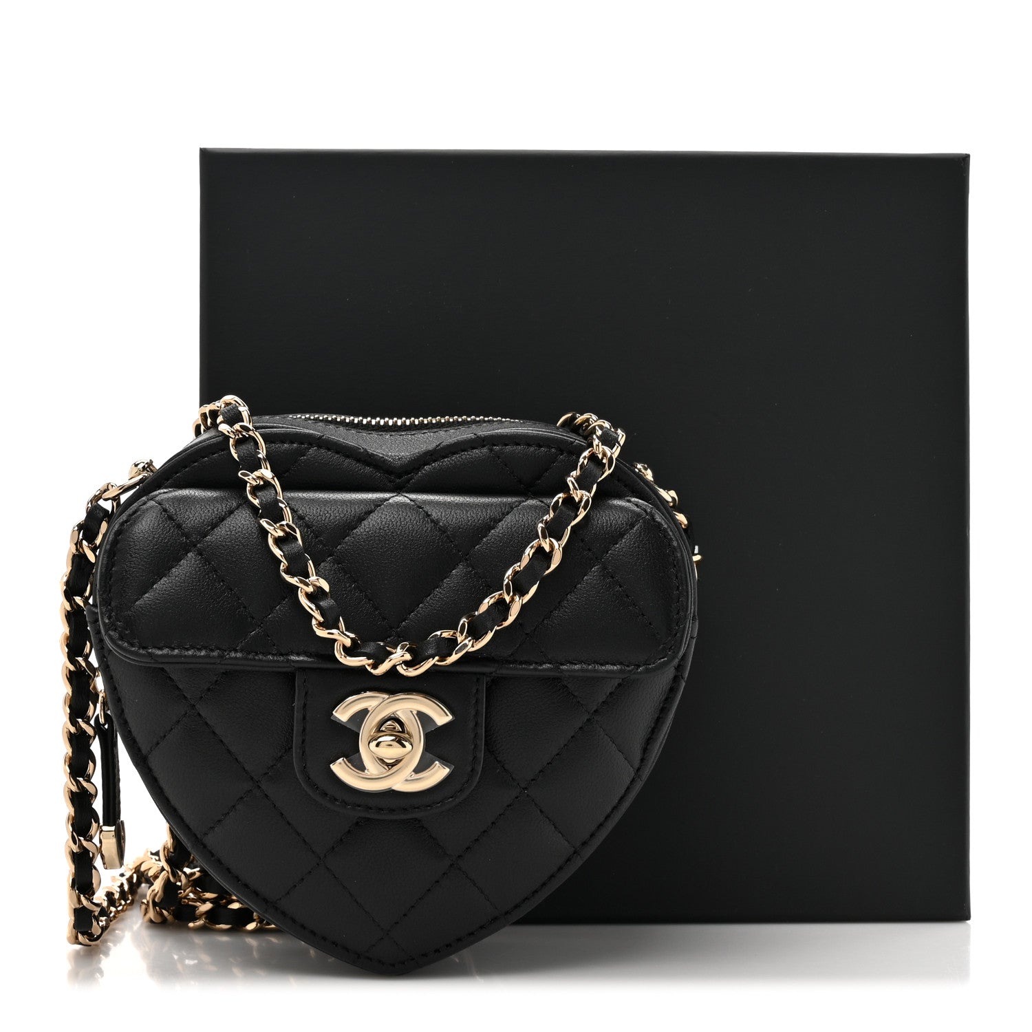Chanel Lambskin Quilted CC In Love Heart Clutch With Chain Black 12 of 12
