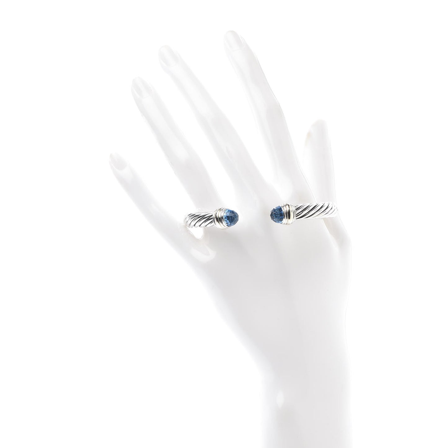 Sterling Silver 14K Yellow Gold Blue Topaz 7mm Cable Classics Bracelet