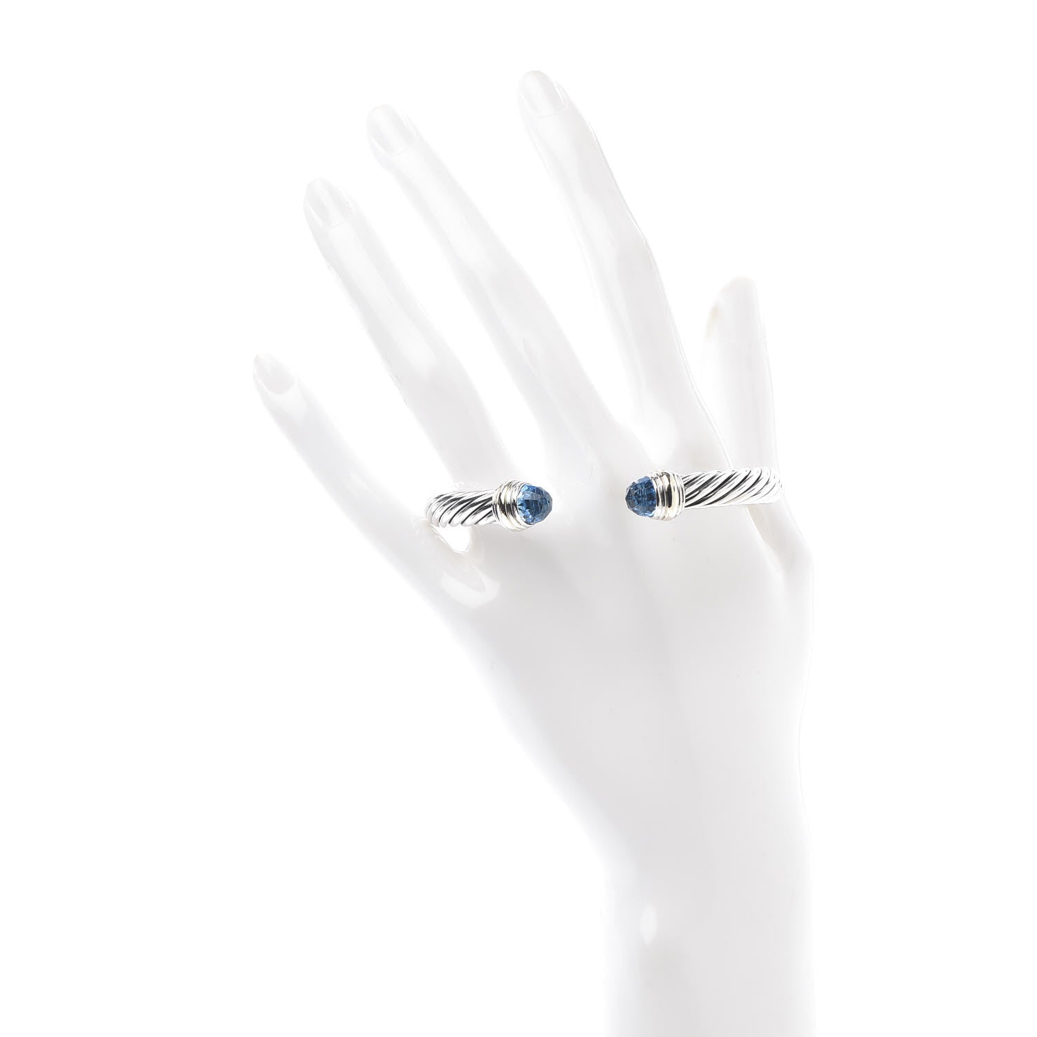 David Yurman Sterling Silver 14K Yellow Gold Blue Topaz 7mm Cable Classics Bracelet 2 of 5