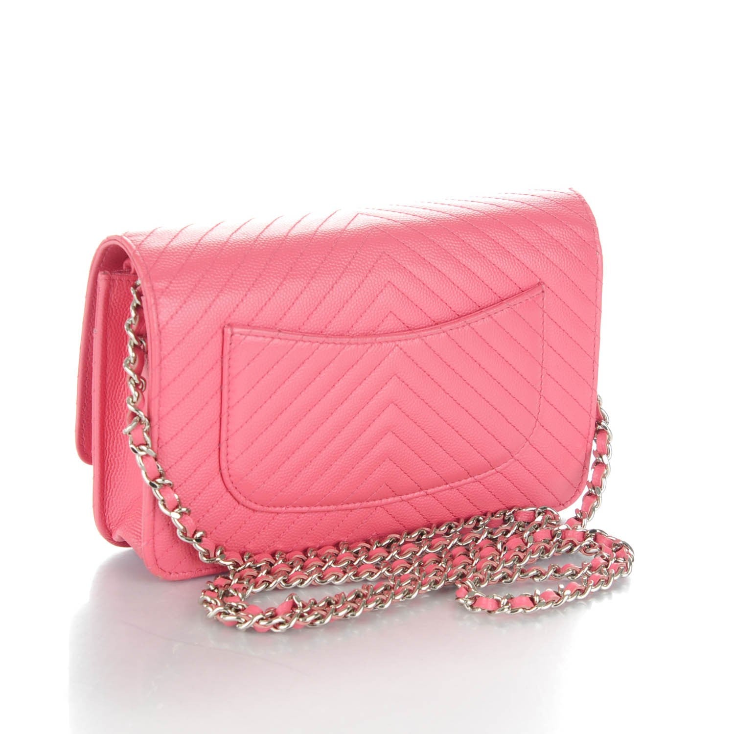 Chanel Caviar Chevron Wallet On Chain WOC Pink 3 of 8
