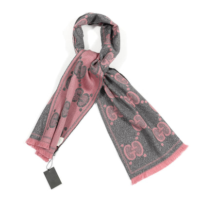 Gucci Wool Lame Jacquard Monogram Jumbo GG Lady Nest Lux Scarf Graphite Pink 1 of 4