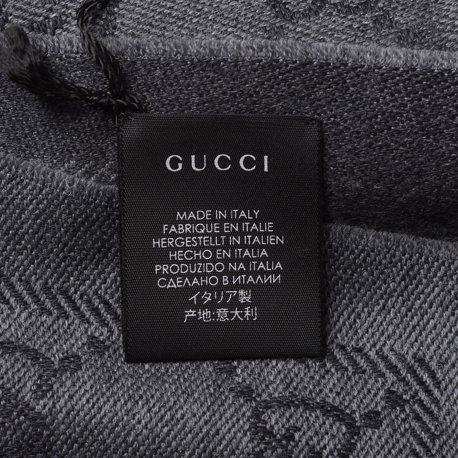 Gucci Wool Jacquard GG Monogram Sten Fringe Scarf Anthracite Black 4 of 7