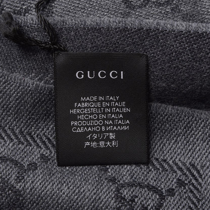 Gucci Wool Jacquard GG Monogram Sten Fringe Scarf Anthracite Black 4 of 7