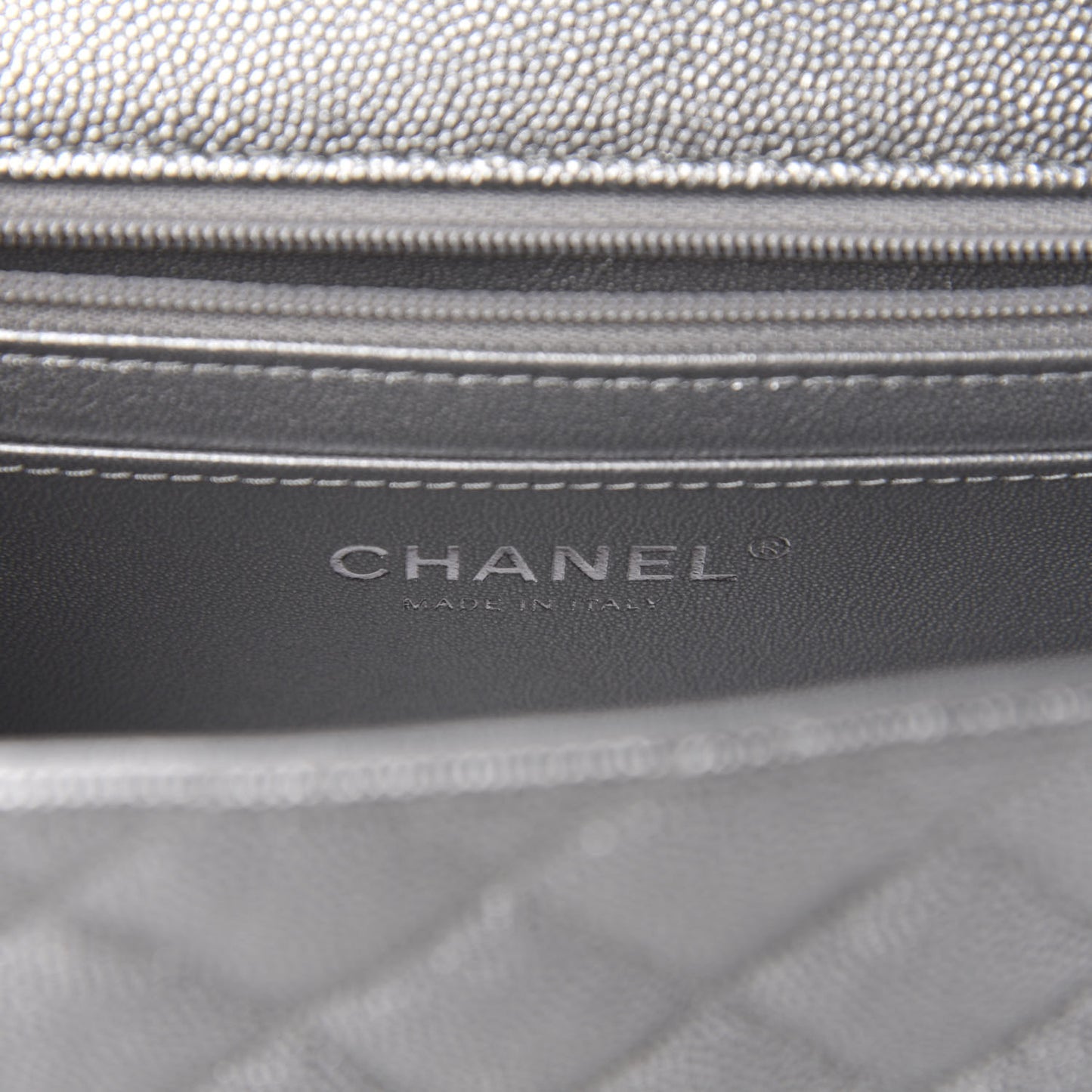 Metallic Caviar Quilted Mini Top Handle Rectangular Flap Silver