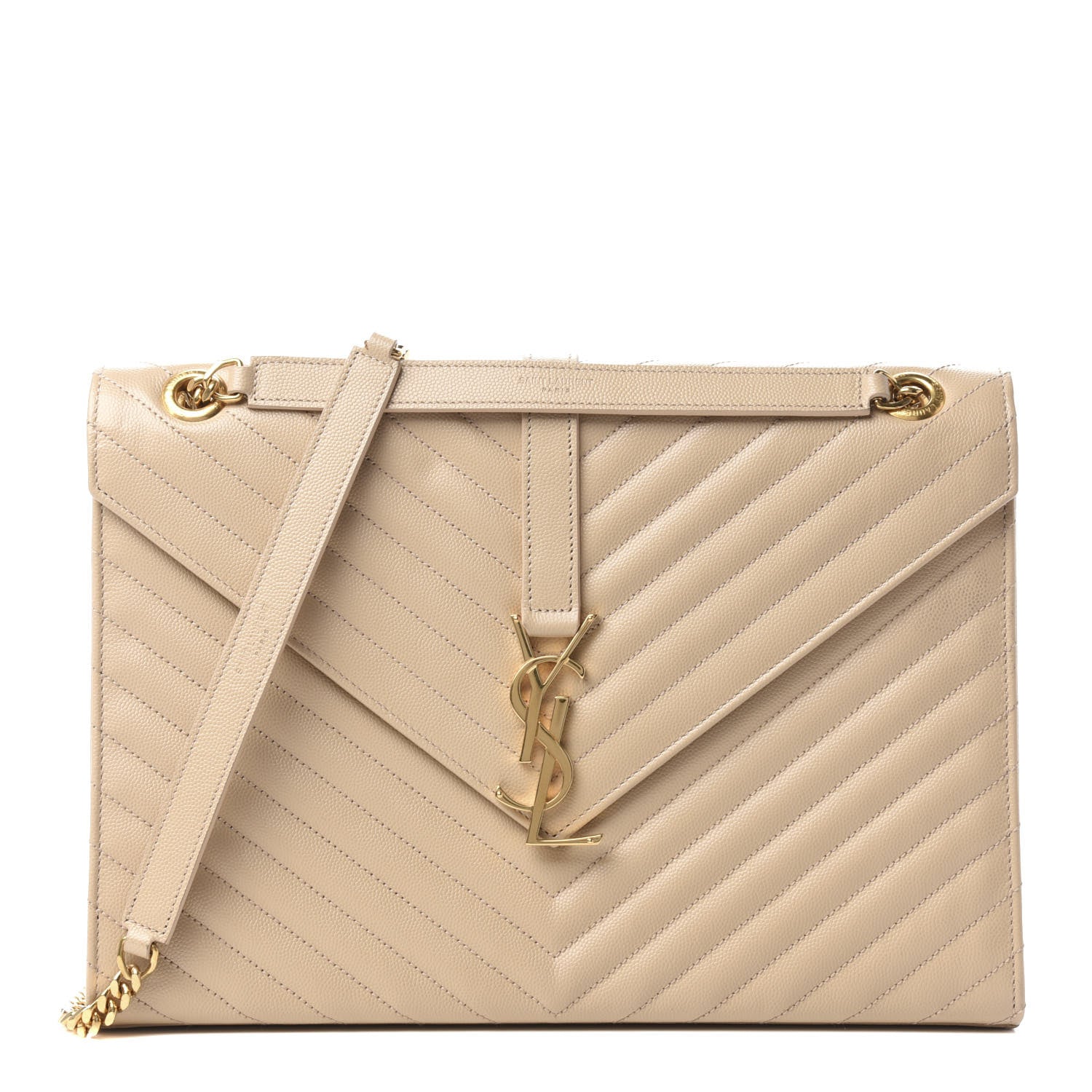Saint Laurent Grain De Poudre Matelasse Chevron Large Monogram Satchel Nude Powder 1 of 10
