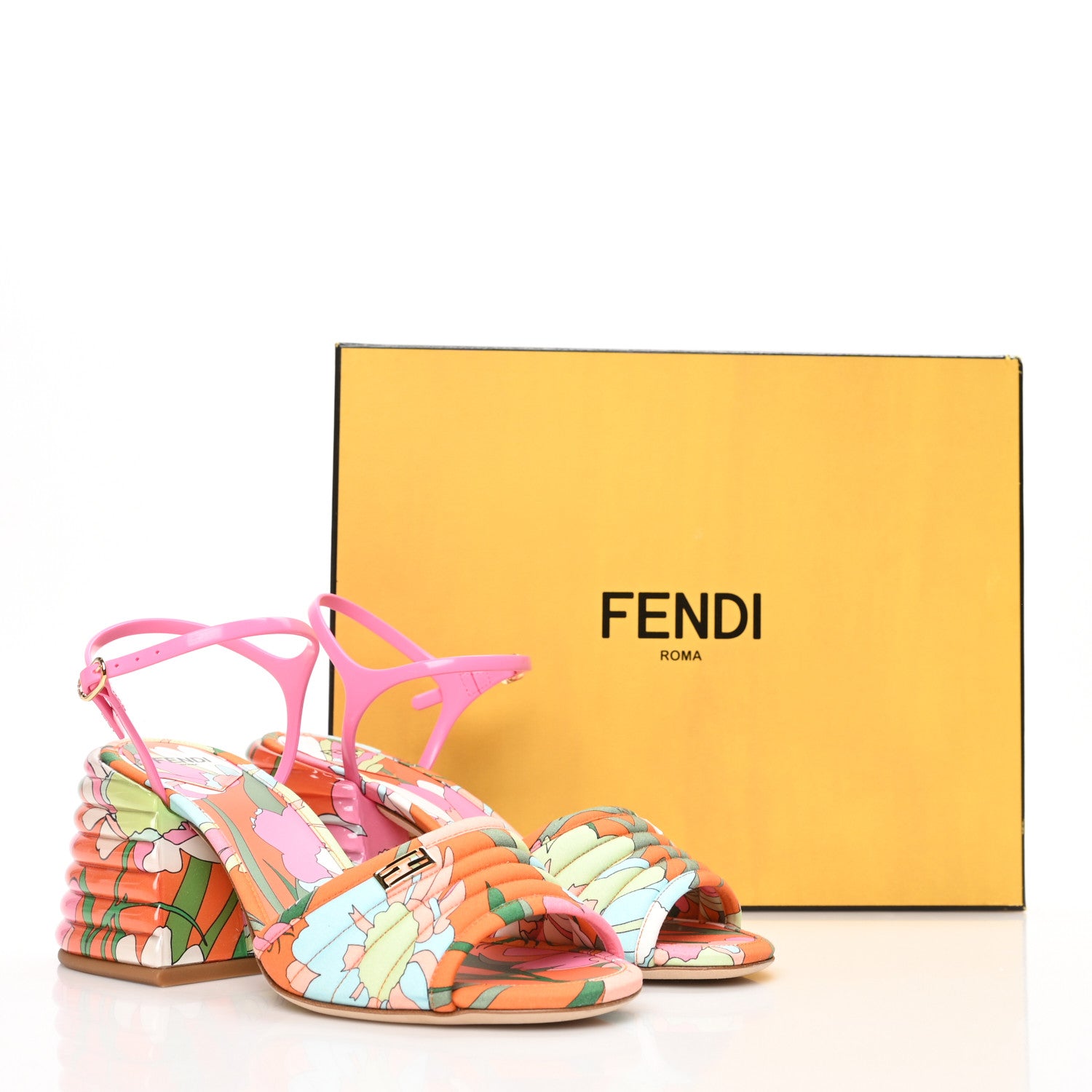 Fendi Fabric Calfskin Promenade Slingback Sandals 38 Arancio Multicolor Lipstick 9 of 9