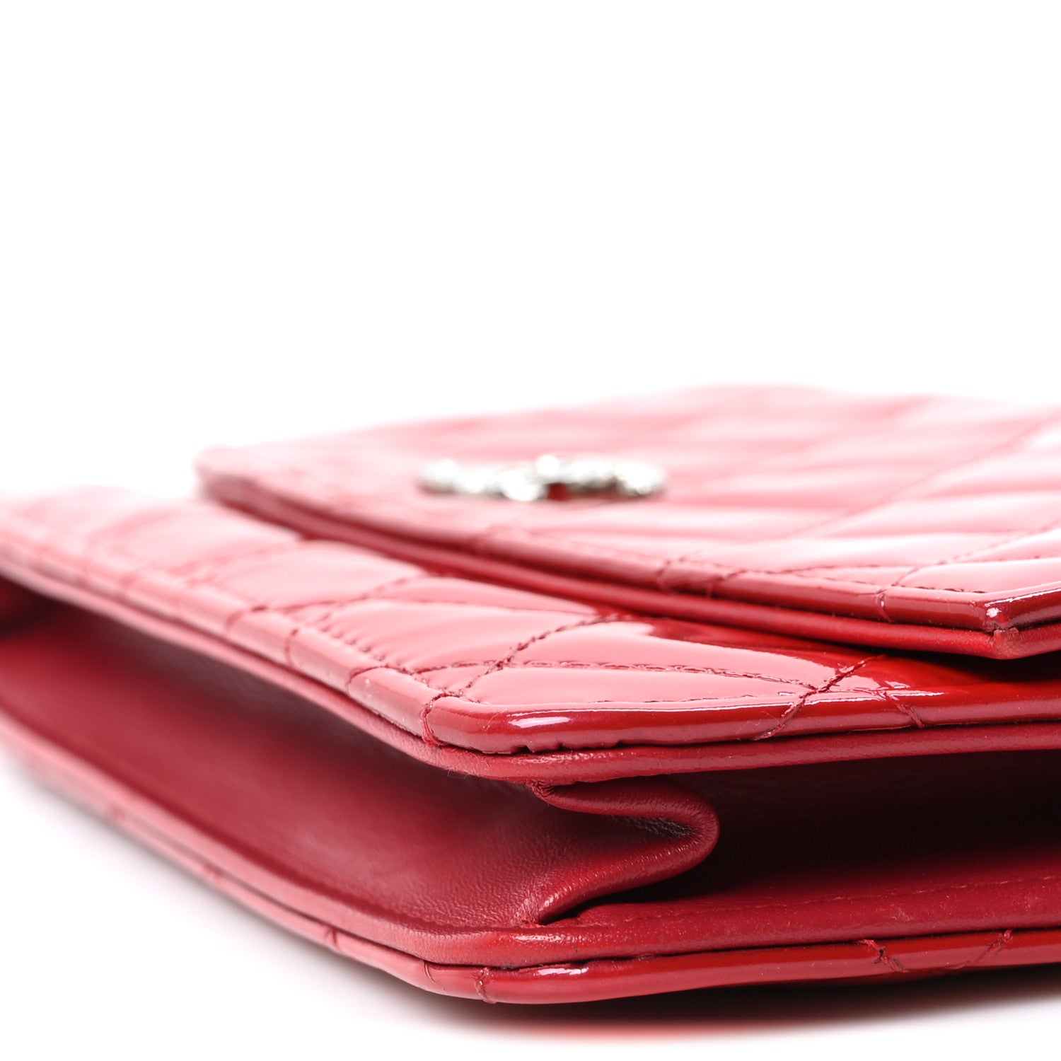 Chanel Patent Quilted Brilliant Wallet On Chain WOC Red 1860742