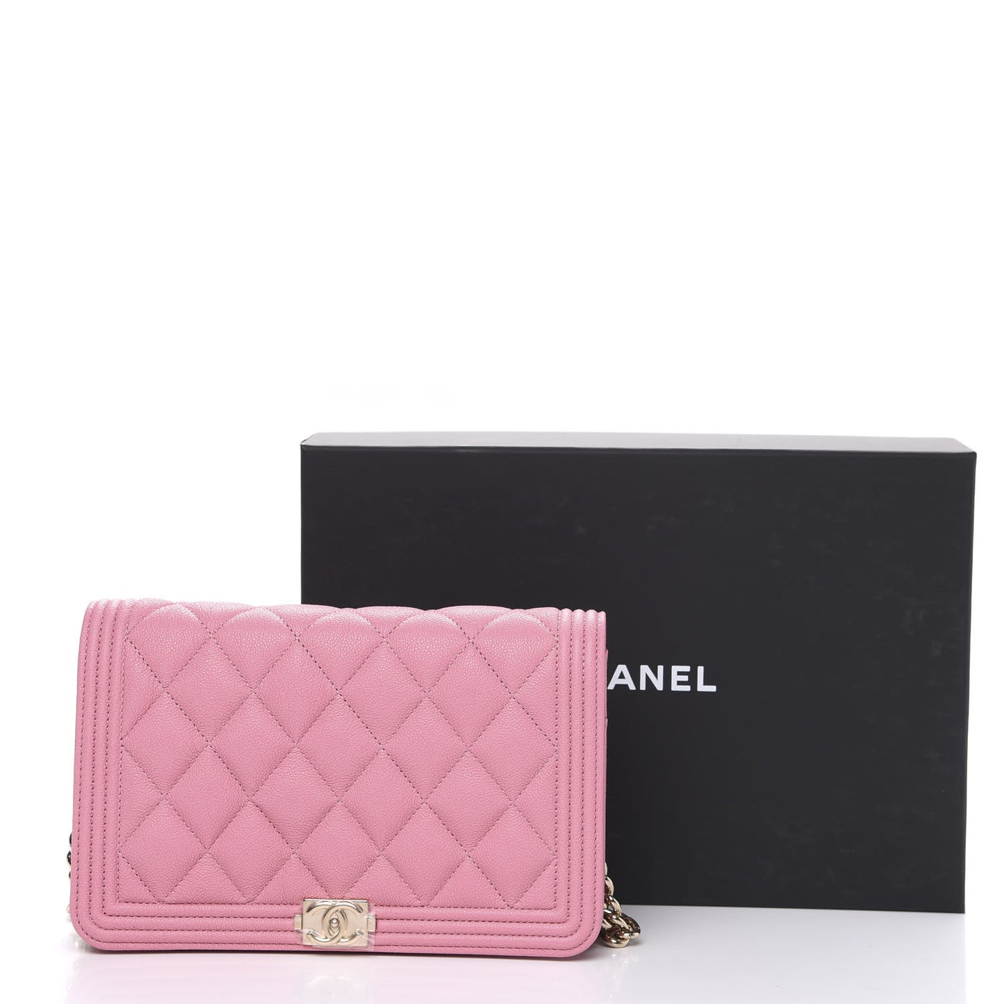 Caviar Quilted Boy Wallet On Chain WOC Light Pink