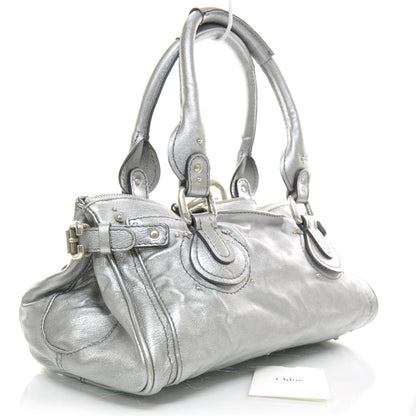 Chloe Leather Crystal Paddington Satchel Metallic Silver 2 of 12