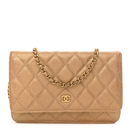Chanel Metallic Caviar Quilted Wallet On Chain WOC Dark Gold 1 of 15