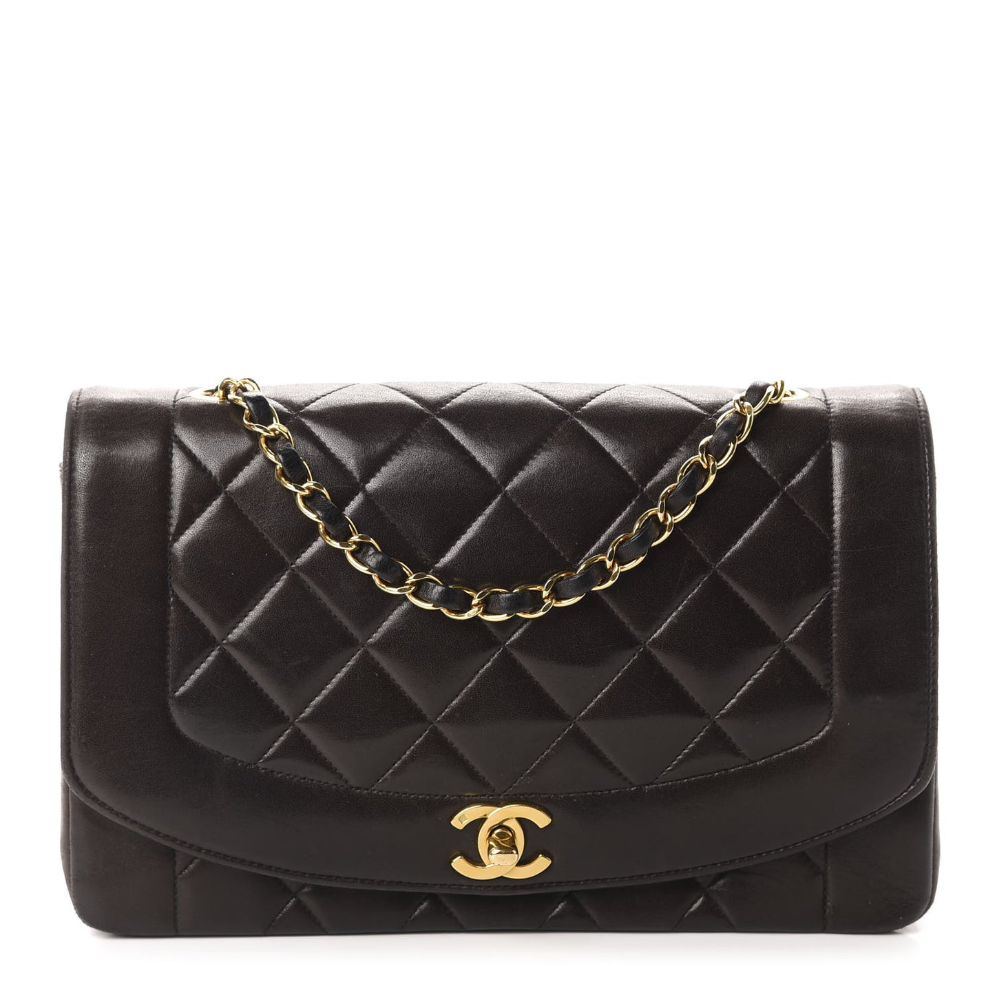 Lambskin Quilted Medium Single Flap Brown