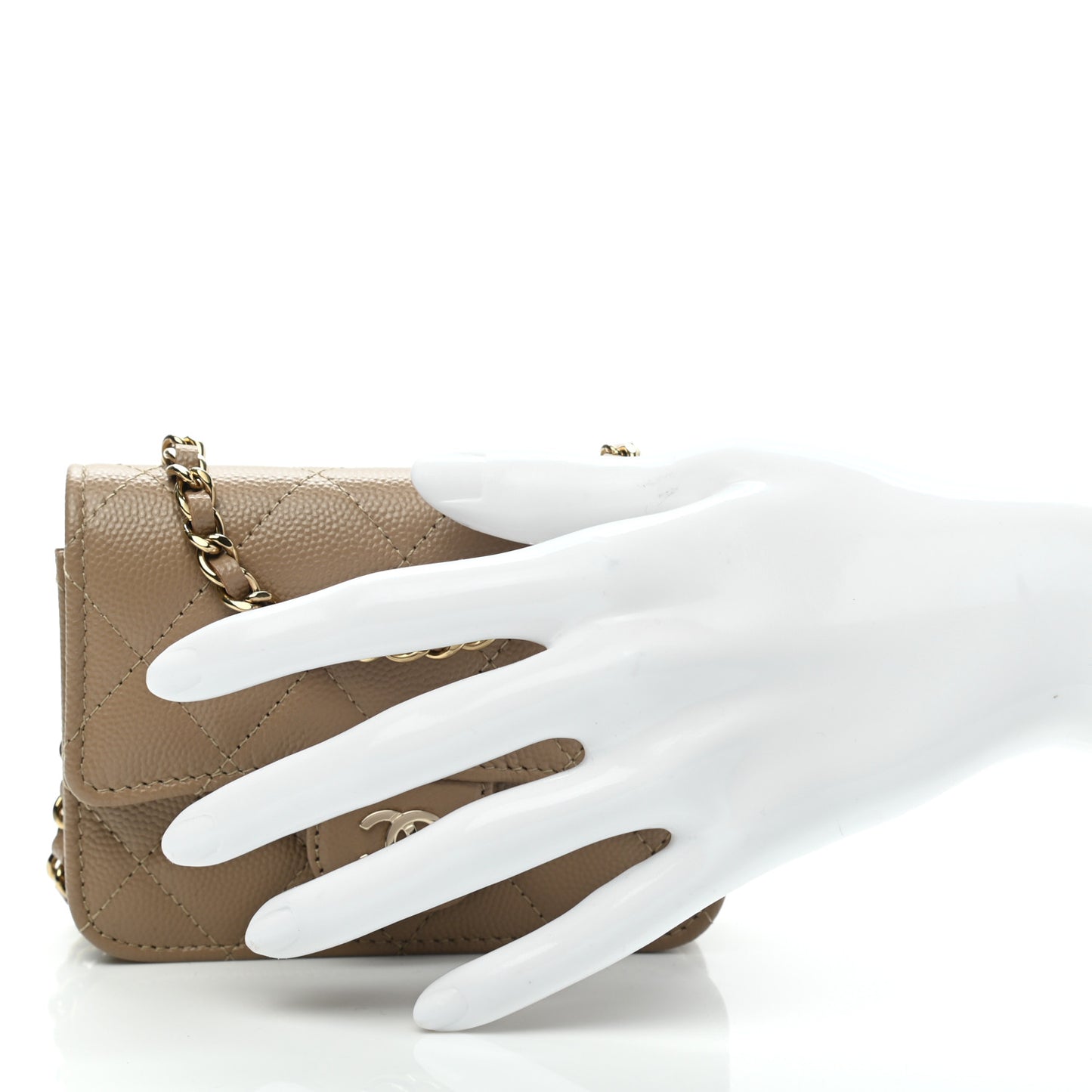 Caviar Quilted Mini Chain Bag Dark Beige