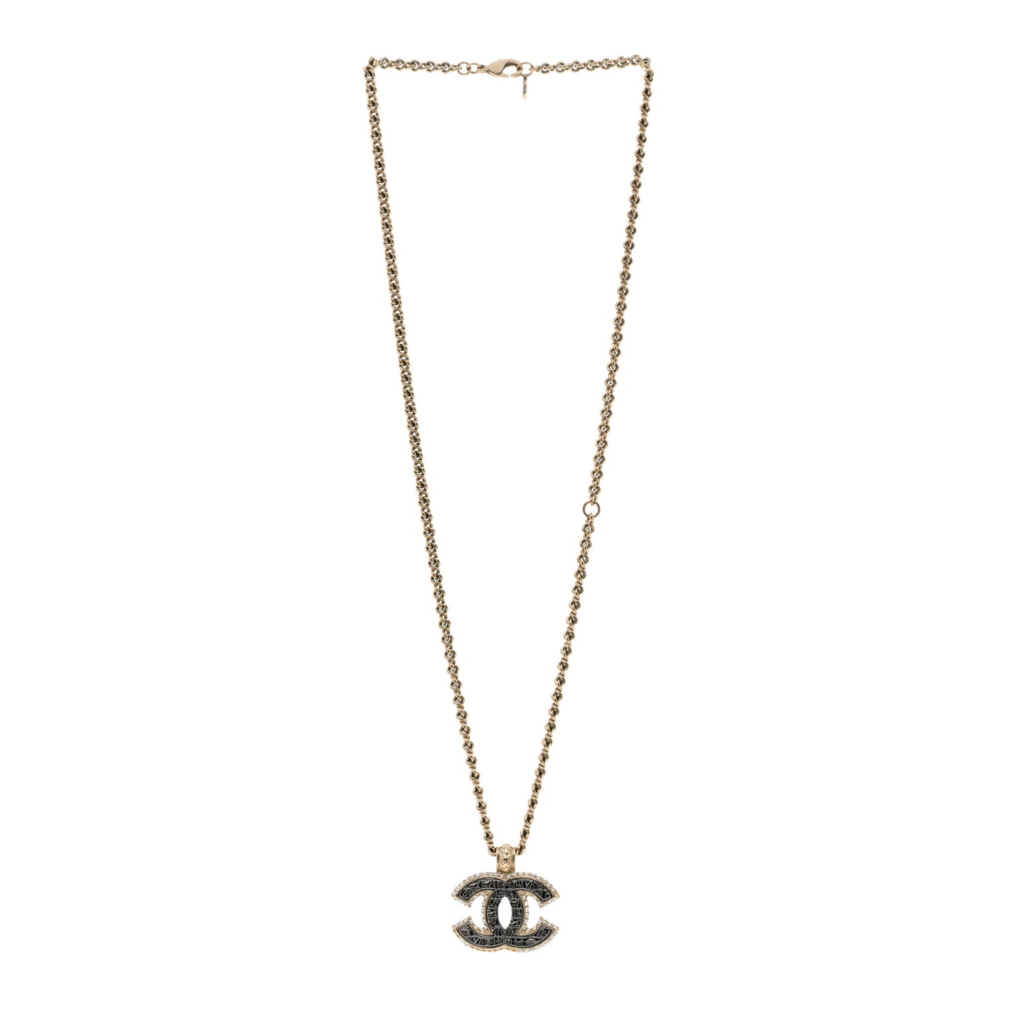 Metal Crystal Scarab CC Necklace Gold Silver