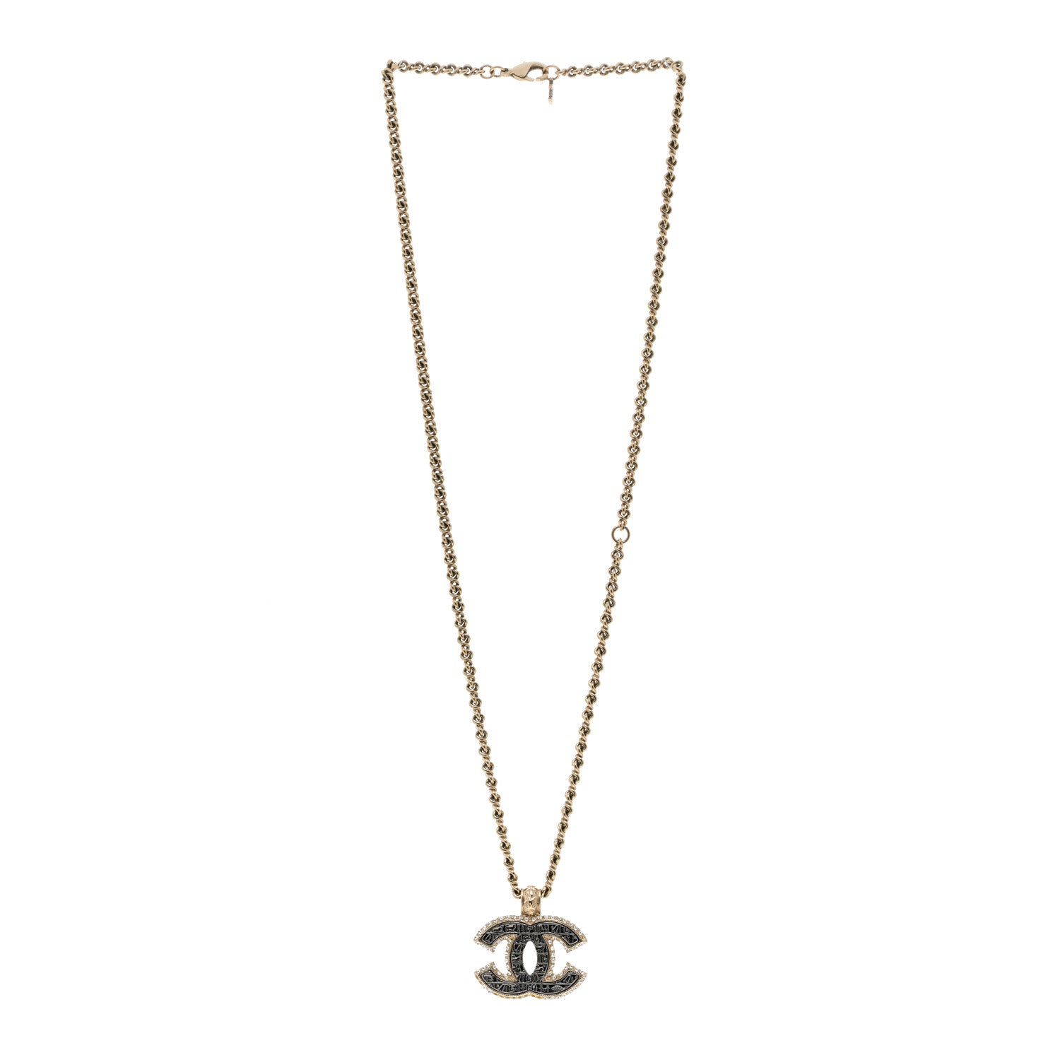 Chanel Metal Crystal Scarab CC Necklace Gold Silver 3 of 5