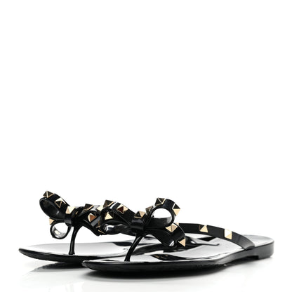 Valentino Garavani PVC Jelly Rockstud Bow Thong Sandals 38 Black 3 of 8
