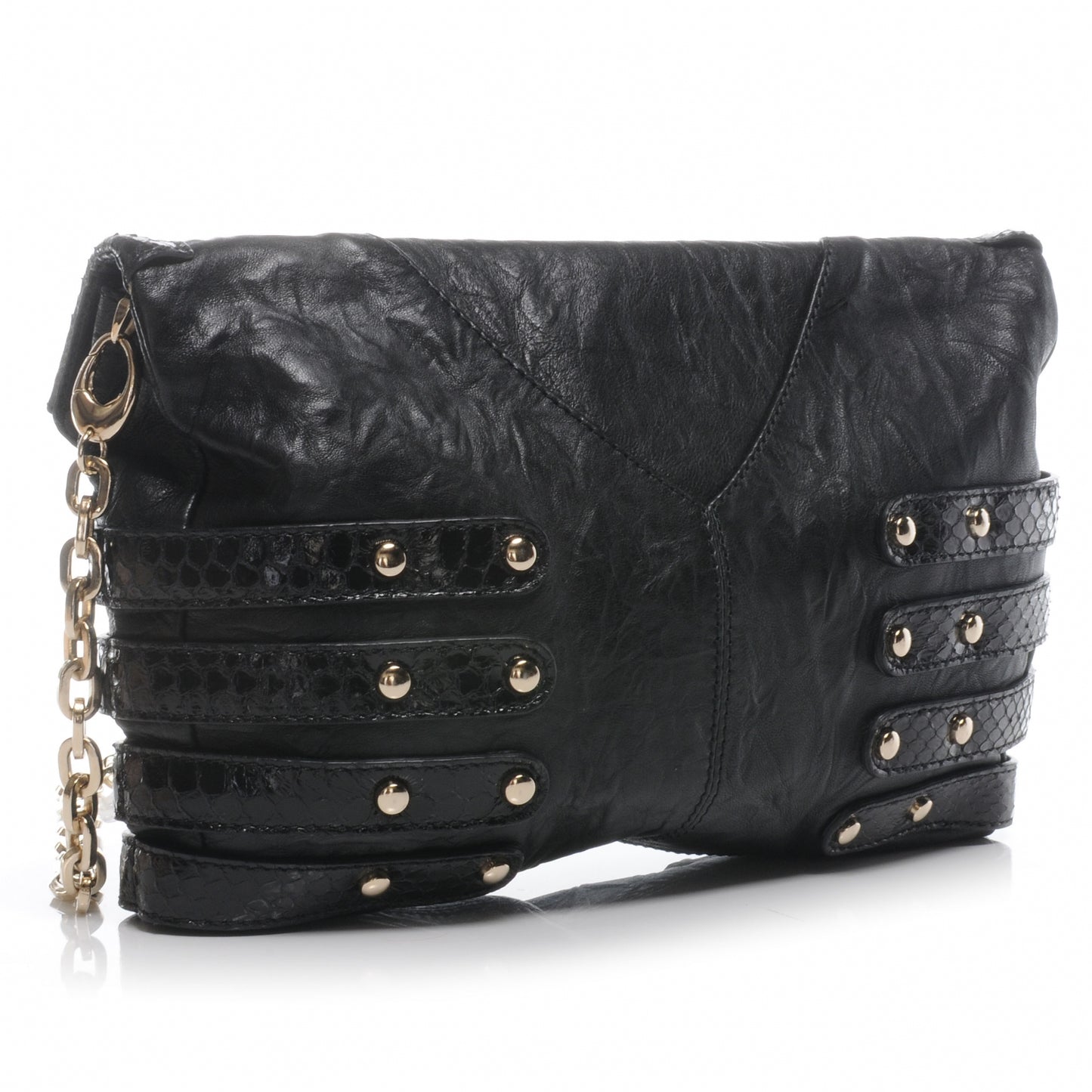 Biker Leather Elaphe Snakeskin Brix Convertible Clutch Black