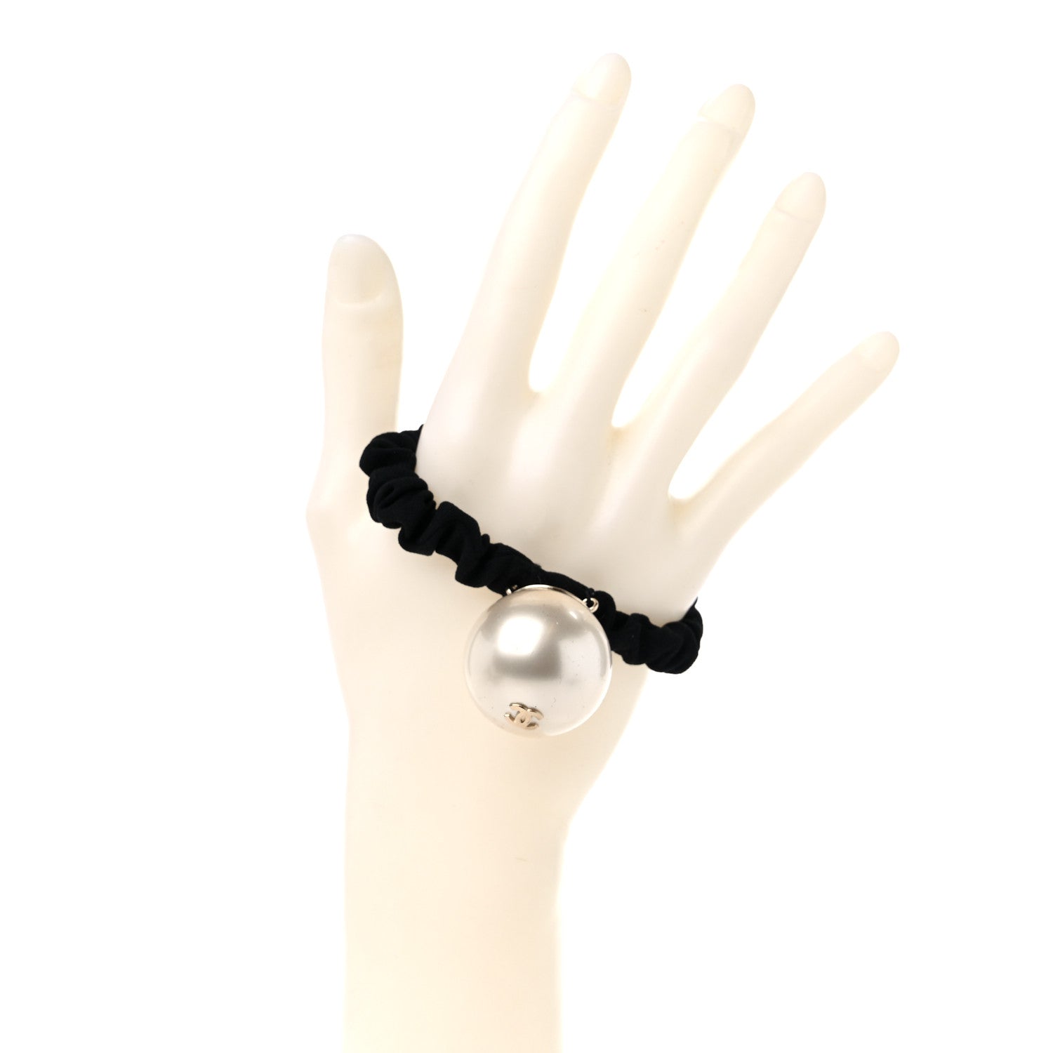 Chanel Pearl CC Hair Tie Black Gold Pearly White 2 of 5
