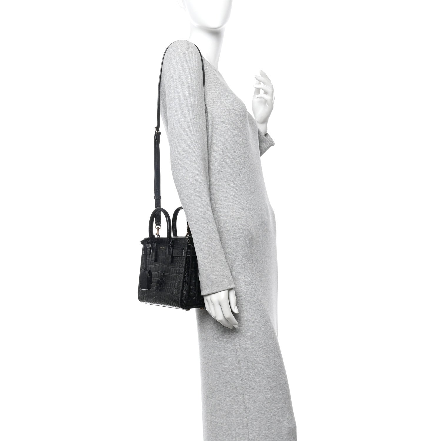 Saint Laurent Calfskin Crocodile Embossed Nano Sac De Jour Black 2 of 11
