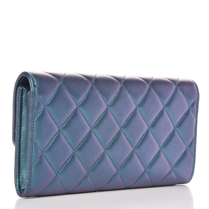 Chanel Metallic Lambskin Quilted Large Gusset Flap Wallet Turquoise 3 of 8