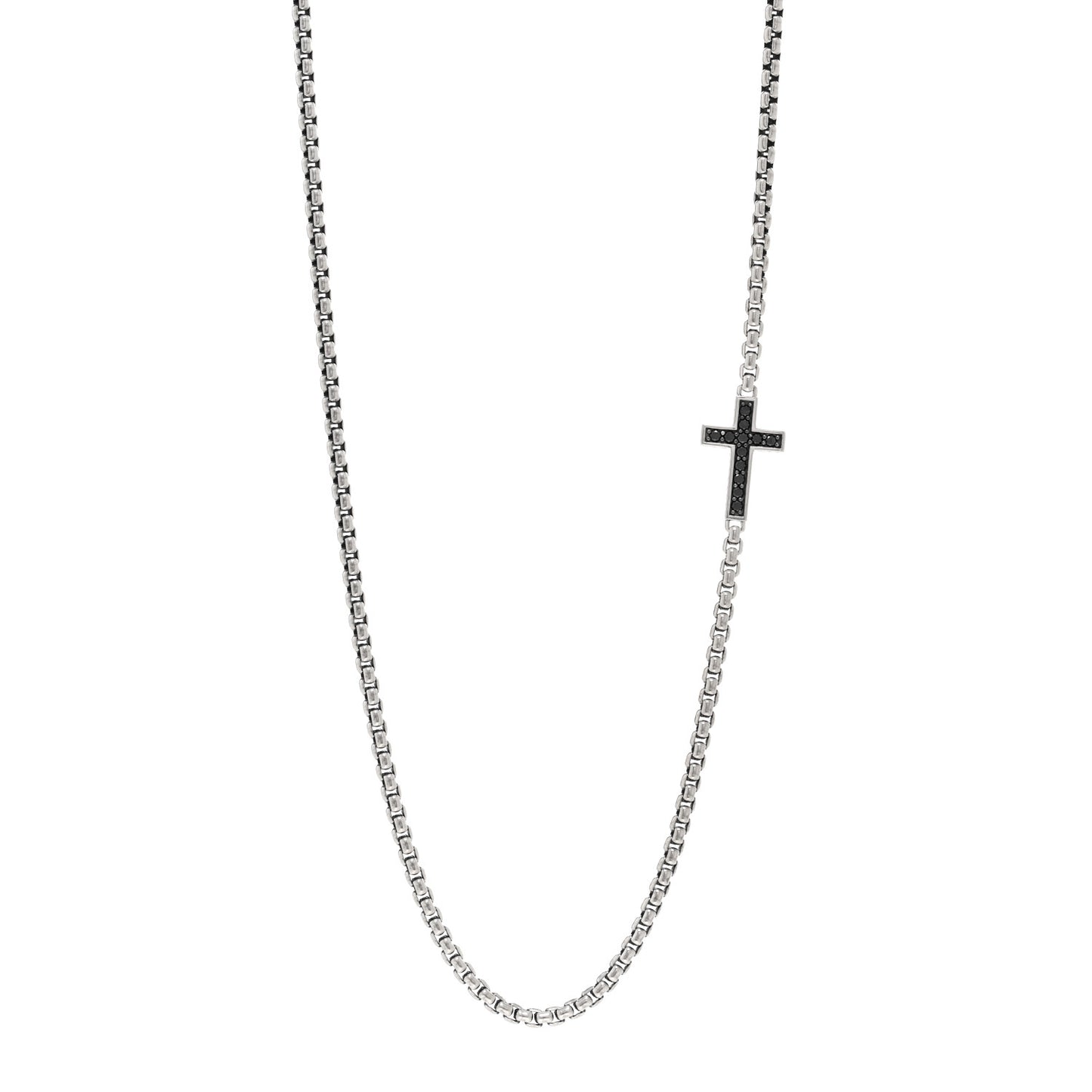 Sterling Silver Black Diamond Streamline Cross Station Necklace 26"